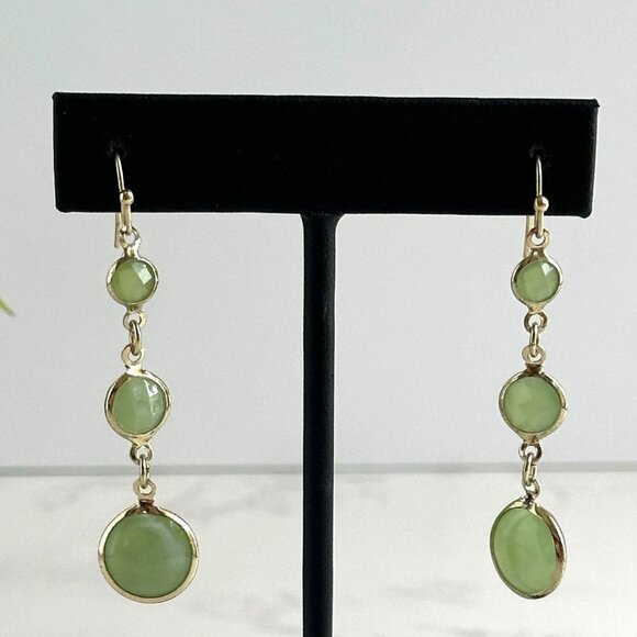 Jewelry - Pale Green Glass Gold Tone Dangle Earrings With Hook Backing